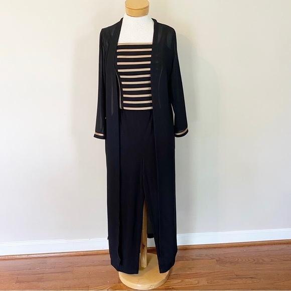 Joseph Ribkoff Couture Vintage Pant Set Camisole Duster Black Gold 8 - Picture 1 of 10